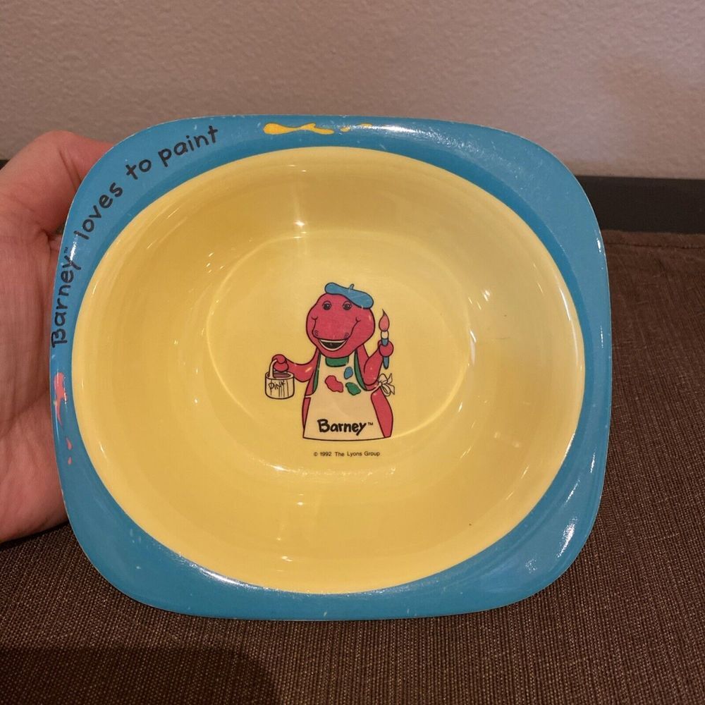 1992 Barney the Purple‎ Dinosaur Vintage Melamine Bowl Barney Loves to Paint
